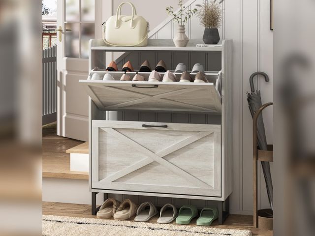 Lot 96-187420 - Maupvit Shoe Storage Cabinet with 2 Flip Drawers, Freestanding Organizer with Metal Legs for Entrywa...