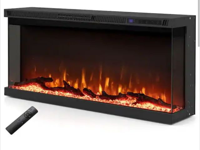Lot 96-227203 - Clihome

60 in. 3-Sided Freestanding or Recessed Electric Fireplace Heater in Black 5000 BTU with Re...