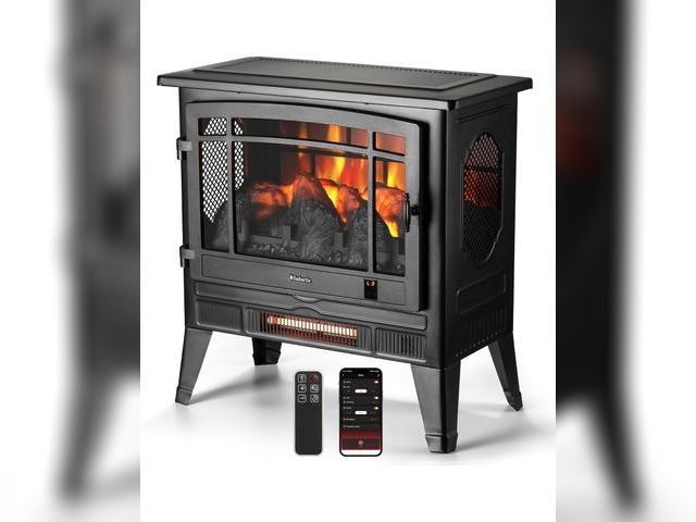 Lot 96-177301 - TURBRO Suburbs 25" WiFi Electric Fireplace Infrared Heater with Crackling Sound, Freestanding Firepl...