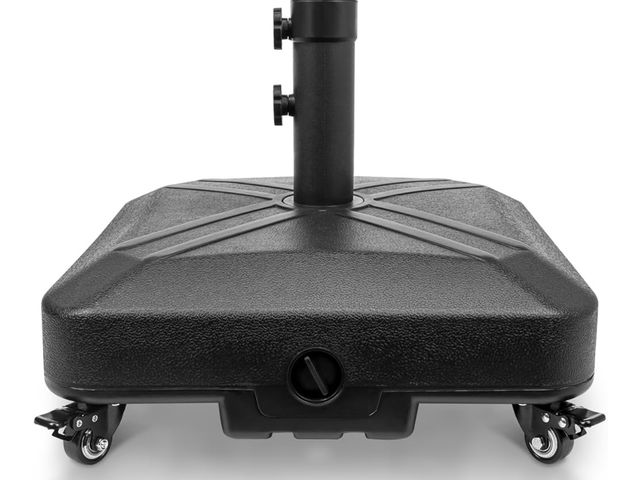 Lot 96-173337 - Patio Umbrella Base Heavy Duty with Wheels Square Market Stand for Outdoor 4 Locks 2 Knobs 125lb Cap...