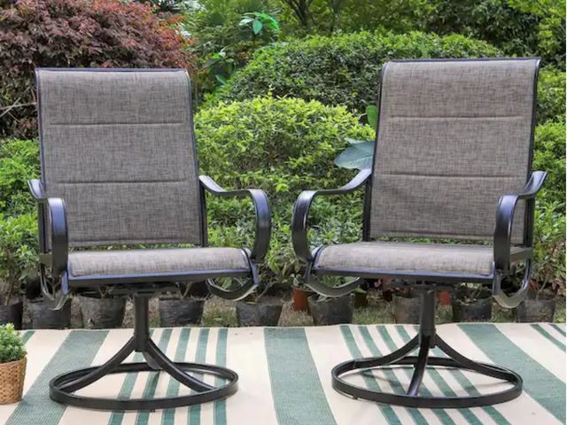 Lot 96-226183 - Black Swivel Padded Textilene Metal Outdoor Dining Chair with Curve Arms (2-Pack)
New 
Msrp $268.00
