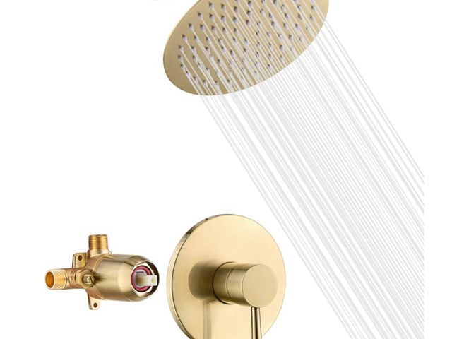 Lot 96-161950 - sumerain Shower Faucet Set Brushed Gold, Anti-scald Pressure Balance Valve, 8 Inches Extra-thin Rain...