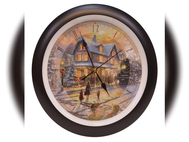 Lot 96-190840 - Mark Feldstein &amp; Associates Thomas Kinkade All Aboard for Christmas Holiday Sounds Wall Clock, 1...