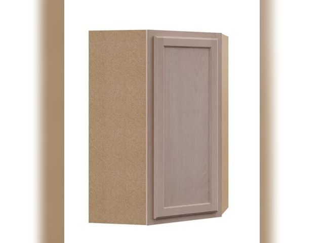 Lot 96-162151 - Hampton Bay
24 in. W x 12 in. D x 36 in. H Assembled Diagonal Corner Wall Kitchen Cabinet in Unfinis...