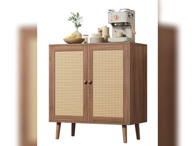 Lot 96-177293 - Huuger Buffet Cabinet with Storage, Storage Cabinet with Synthetic Rattan Decor Doors, Accent with S...