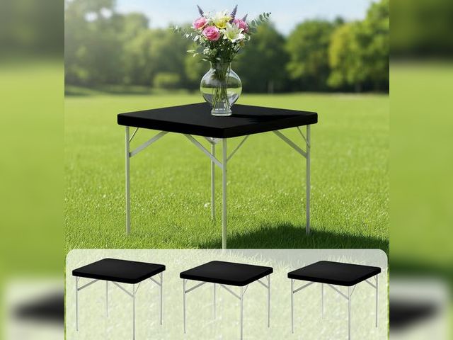 Lot 96-193844 - Fixwal 34in Square Tablecloths, 3 Pack Black Card Table Covers Square Stretch Spandex Fitted Tablecl...