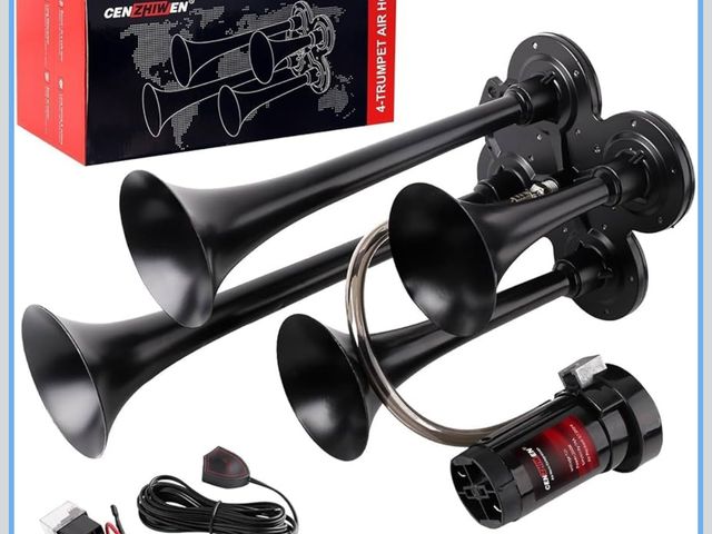Lot 96-211751 - Train Horn for truck Kit-4 Trumpet Metal Air Horns replacement Drill horn 12V 150dB Ultra Loud with ...
