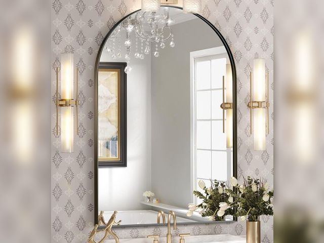 Lot 96-211248 - Arched Mirror, Arched Wall Mirror, 24 x 36 Inch Black Arch Mirror, Metal Frame Black Bathroom Mirror...