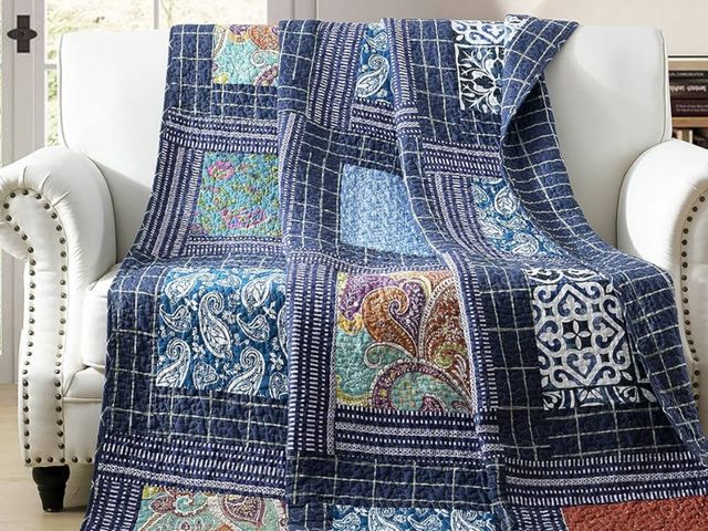 Lot 96-170113 - VIVILINEN Patchwork Quilt Original Cotton Vintage Floral Paisley Navy

New. Size may vary, exact siz...