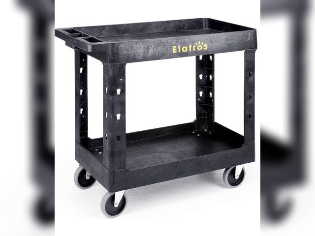 Lot 96-180672 - ELAFROS Heavy Duty Plastic Utility Cart 34 x 17 Inch - Work Cart Tub Storage W/Deep Shelves and Full...