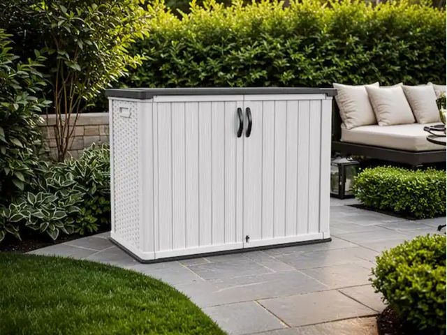 Lot 96-222104 - Tozey
48 in. W x 25.4 in. D x 37 in. H Horizontal Resin Outdoor Storage Cabinet, White
New 
Msrp $21...