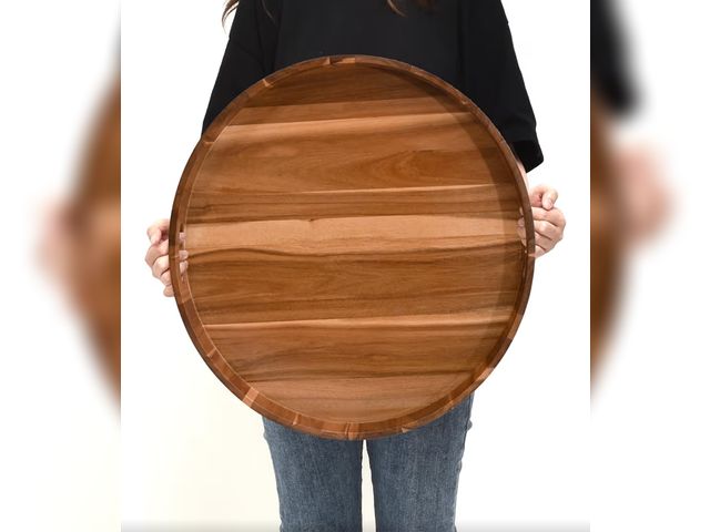 Lot 96-190274 - 20 Inch Extra Large Round Serving Tray HeavyDuty Acacia Wood Tray for Oversized Ottoman Coffee Table...