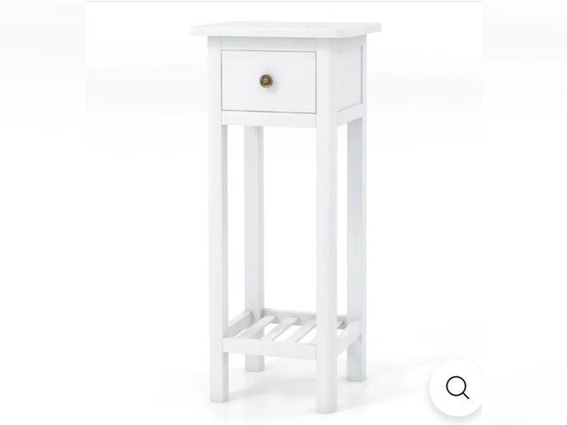 Lot 96-186486 - Giantex Narrow End Table with Drawer, Tall Acacia Wood Side Table with Bottom Shelf, Modern Bedside ...