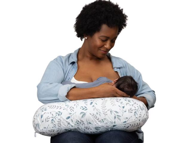 Lot 96-211315 - Boppy Nursing Pillow - Gray Beige Leaves: Botanical Leaf Pattern New