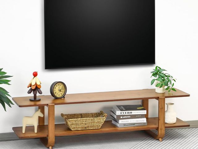 Lot 96-166429 - Bamboo TV Stand for TVs up to 65", Accent Entertainment Center with Storage, Media Console Table wit...
