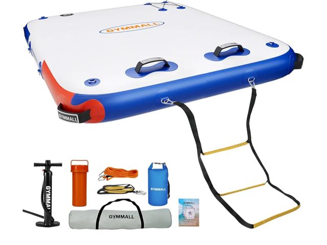 Lot 96-166044 - GYMMALL Inflatable Floating Dock Platform, Air Dock Platform Floating Island Raft with None-Slip Sur...