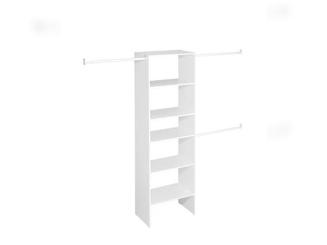 Lot 96-175367 - ClosetMaid
Selectives 60 in. W - 120 in. W White Reach-In Tower Wall Mount 6-Shelf Wood Closet Syste...