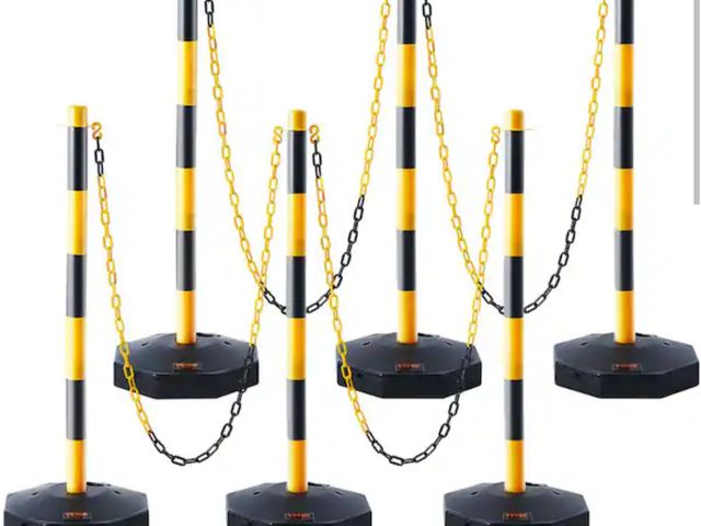 Lot 96-190054 - VEVOR 
Traffic Delineator Post Cones 30 in. Safety Delineator Barrier w/Fillable Base 8 ft. Chain, Y...