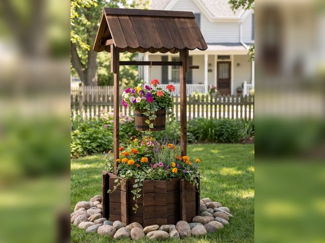 Lot 96-225975 - Costway Outdoor Wooden Wishing Well Bucket Flower Plants Planter Patio Garden Home Decor
New 
Msrp $...