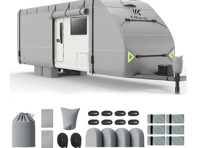 Lot 96-187444 - K-Musculo RV Cover,18-20 FT Heavy Duty Travel Trailer Cover with 8 Layers Corner, Windproof and Wate...