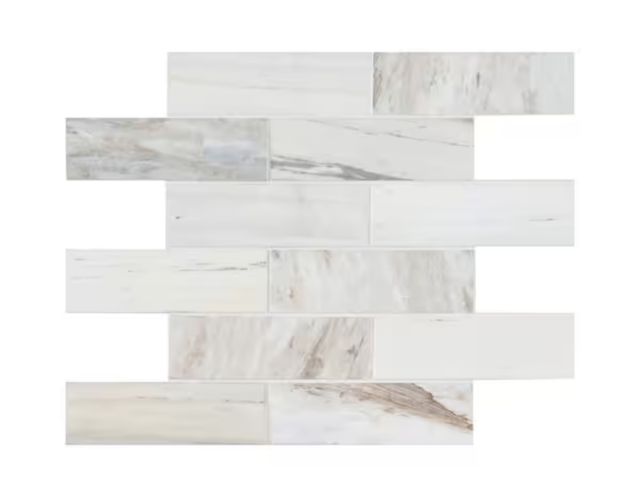 Lot 96-181935 - Case of 10 MSI Angora Subway 12 in. x 12 in. x 0.38 in. Polished Marble Mesh-Mounted Mosaic Floor an...