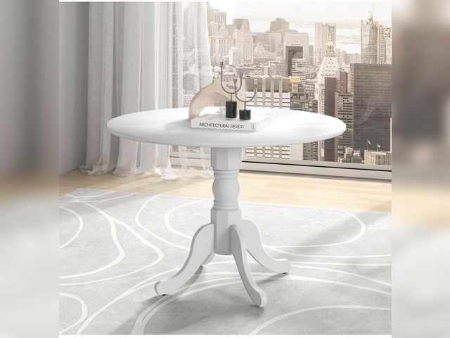 Lot 96-223883 - 40-inch Round Dining Table, Mid Century Modern Kitchen Table with Circle Tabletop &amp; Curved Trest...