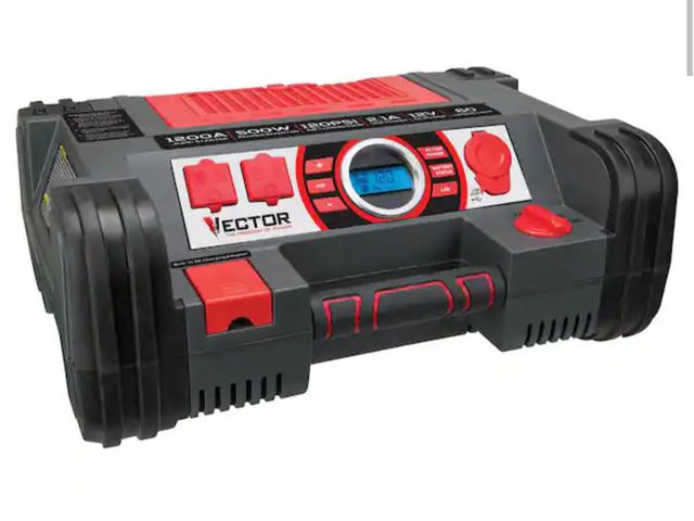 Lot 96-191659 - VECTOR
1200 Peak Amp Automotive Jump Starter, Portable Power - 10W USB Port, 500W Inverter, 120 PSI ...
