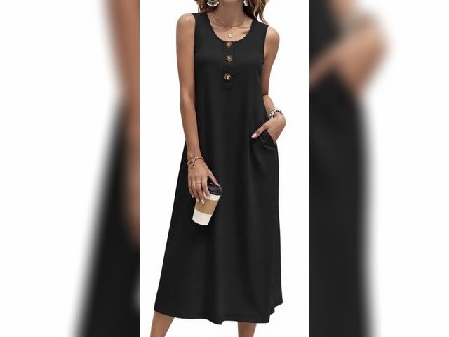 Lot 96-233067 - Fantaslook Long Tank Dresses for Women Summer Sleeveless Button Down Dress Casual Loose Beach Vacati...