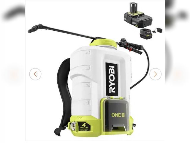 Lot 96-227885 - RYOBI
ONE+ 18V Cordless Battery 4 Gallon Backpack Chemical Sprayer with 2.0 Ah Battery and Charger
U...