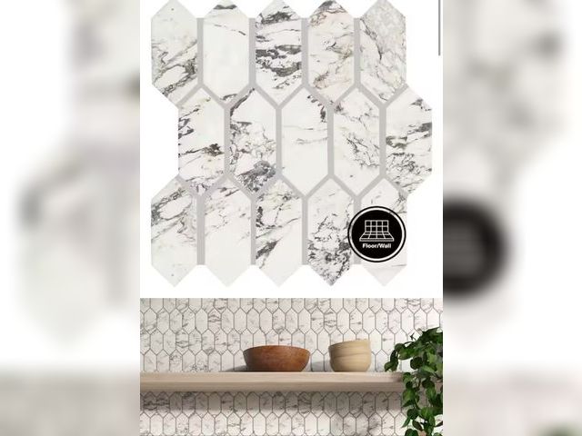 Lot 96-145235 - Lamora Marble Glacier 11 in. x 12 in. Glazed Ceramic Picket Mosaic Tile 35.04 sq. ft New MSRP $322.1...
