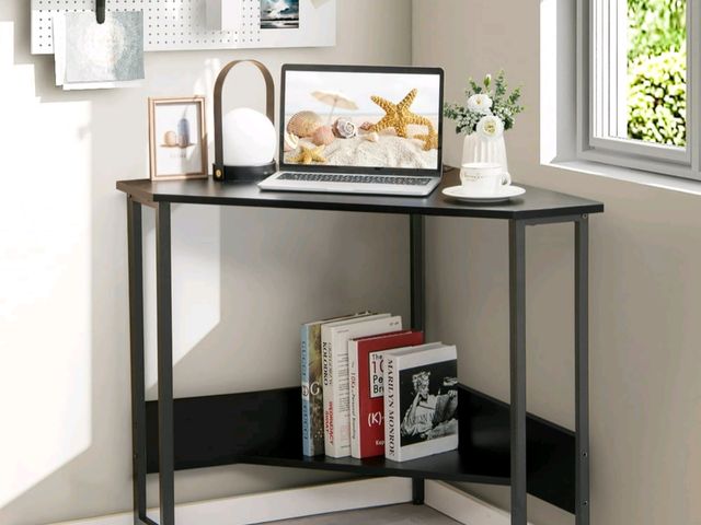 Lot 96-227563 - Costway Triangle Computer Desk Corner Desk Home Office w/Power Outlets USB Ports Black
New