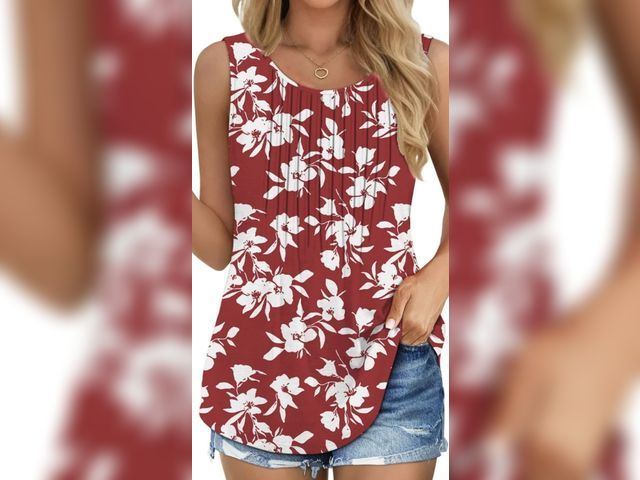 Lot 96-232790 - Fantaslook Womens Tank Tops Dressy Casual Sleeveless Blouses Crew Neck Pleated Tunic Shirts Summer T...