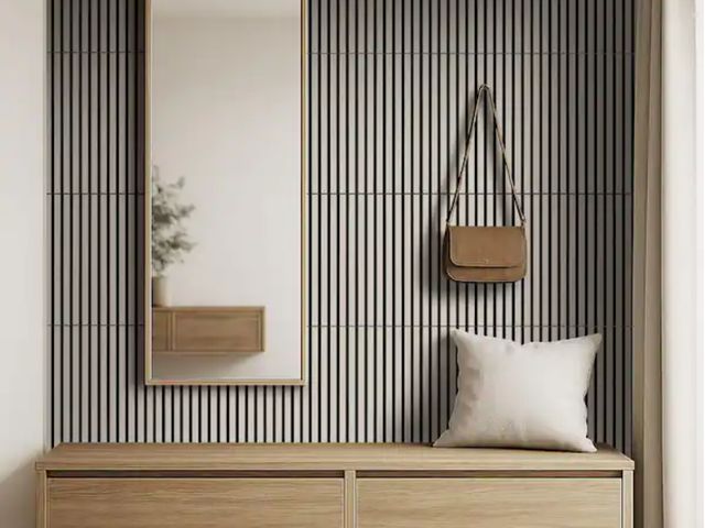 Lot 96-232241 - MSI Harmony Fog 24 in. x 24 in. Gray Light Wood Slat Decorative Acoustic Sound Absorbing Panels (4-P...