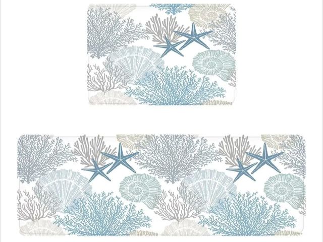 Lot 96-170466 - Coastal Kitchen Rug Sets of 2 Pieces,Anti Fatigue Cushioned Kitchen Rugs and Mats Ocean Nautical Sta...