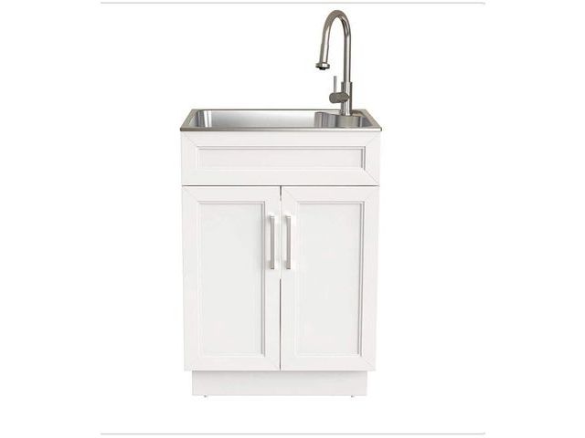 Lot 96-175303 - Glacier Bay 24 in. W x 21 in. D x 51 in. H Drop-In Stainless Steel Laundry Sink with Faucet and Cabi...