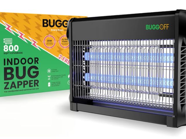 Lot 96-187442 - BUGGOFF Indoor Black Modern Electric Bug Zapper, 800 SQFT Coverage, 3500 Volts of Stunning Power, 20...