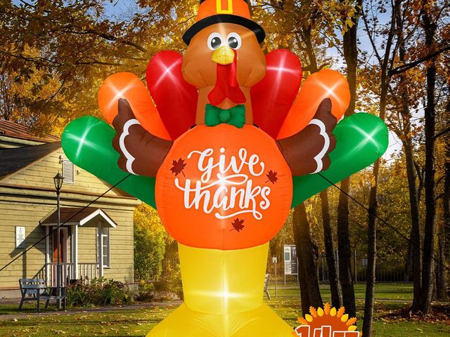 Lot 96-190762 - Thanksgiving Inflatables Turkey, Giant Blow Up Turkey with Colorful Tail, Lighted Thanksgiving Outdo...