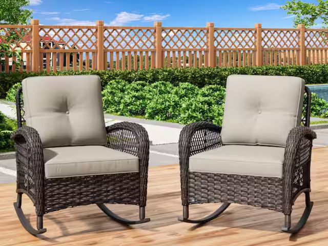 Lot 96-163560 - Wicker Outdoor Rocking Chair Patio with Beige Cushion (2-Pack)

MSRP $380

New