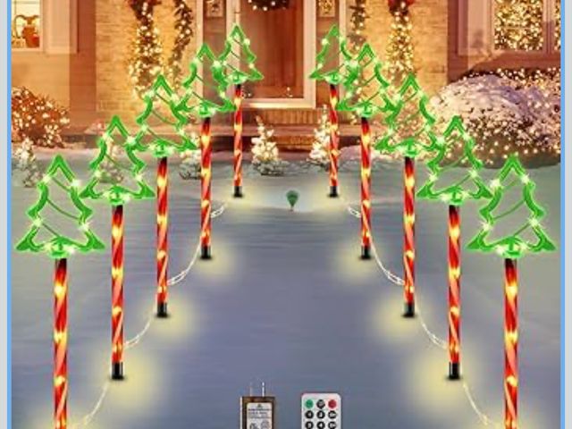 Lot 96-191807 - MUDEREK 10pcs Christmas Pathway Lights Outdoor,Candy Cane Christmas Tree Path Lights for Outside,Xma...