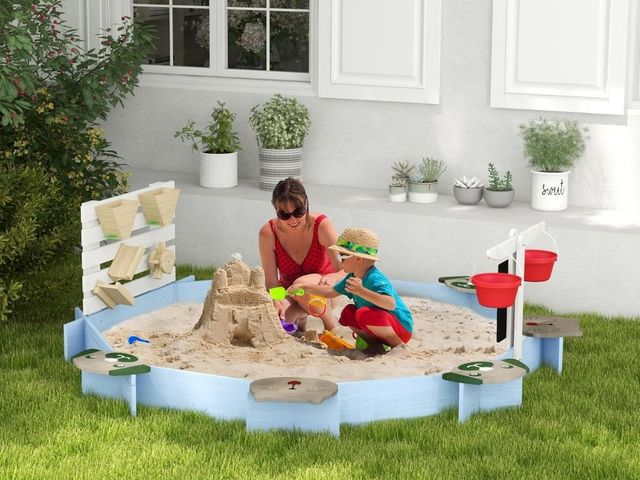 Lot 96-160383 - Outsunny Wooden Children's Sandpit With Six Seats - Blue 
New
MSRP $119.99