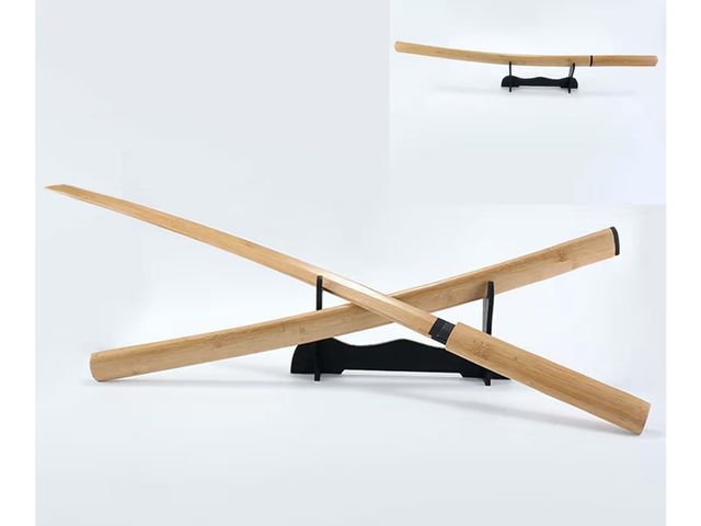 Lot 96-177182 - Handmade Bamboo Katana with Stand - Perfect for Cosplay, Practice, Training, Gifts, and Collectibles...