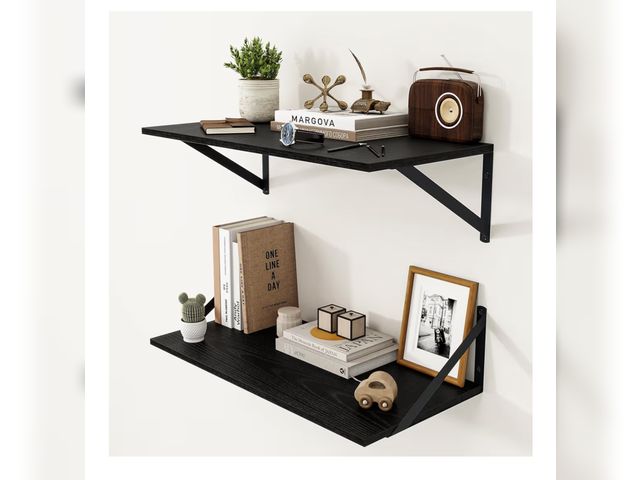 Lot 96-187791 - Heimlove Black Deep Floating Shelves for Wall, 24W x 12D Wood Wall Shelves Set of 2, Wide Floating B...
