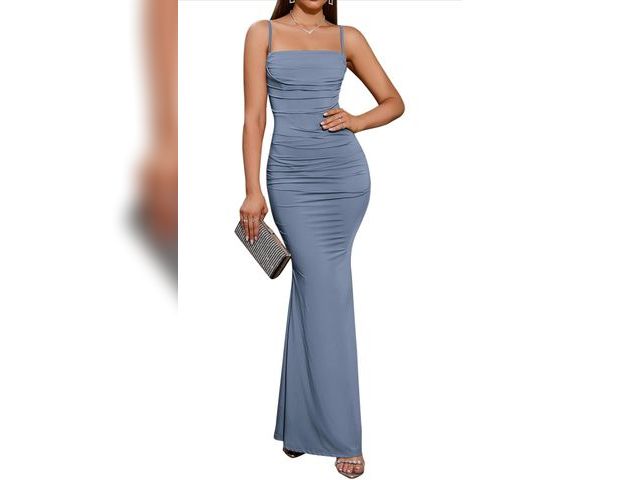 Lot 96-181657 - EYNMIN Women's Sleeveless Bodycon Corset Maxi Dress Spaghetti Strap Ruched Elegant Evening Wedding G...