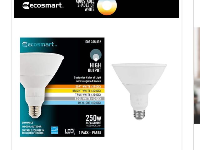 Lot 96-165876 - 3 Pack EcoSmart 250-Watt Equivalent PAR38 Dimmable CEC LED Spot Light Bulb with Selectable Color Tem...