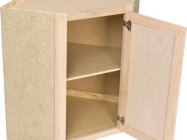Lot 96-167313 - Quality One™ 24" W x 30" H x 12" D Unfinished Oak Diagonal Kitchen Corner Wall Cabinet
New