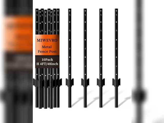 Lot 96-176735 - 10 Pack Garden Fence Post, 4 Feet Heavy Duty Metal U-Post for Wire Fence, No Dig Garden Fence Stakes...