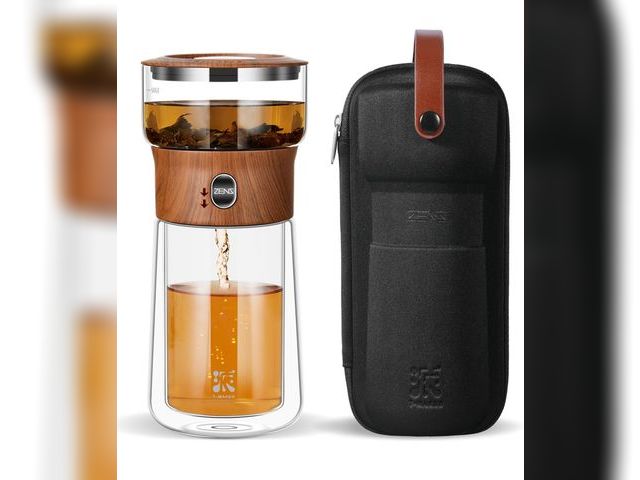 Lot 96-191123 - ZENS Modern Glass Infuser Teapot, One Touch Tea Maker for Loose Leaf Tea with Insulated Mug and Port...