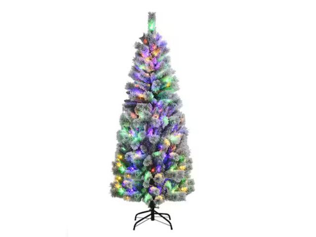 Lot 96-192741 - Costway 6-ft Pre-lit Pencil Flocked White Artificial Christmas Tree with Multicolor LED Lights  MSRP...