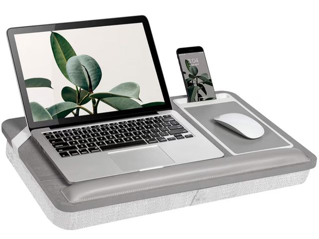 Lot 96-187447 - ROSSIE HOME Premium Ash Wood Lap Desk with Wrist Rest, Mouse Pad, and Phone Holder - Fits up to 15.6...