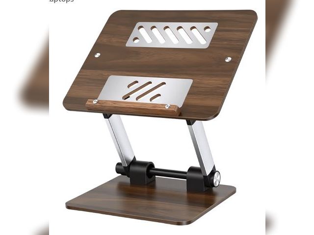 Lot 96-230578 - aceyoon Walnut Wood Laptop Stand 180° Adjustable Retro Style Foldable Notebook Riser Heat Dissipatio...